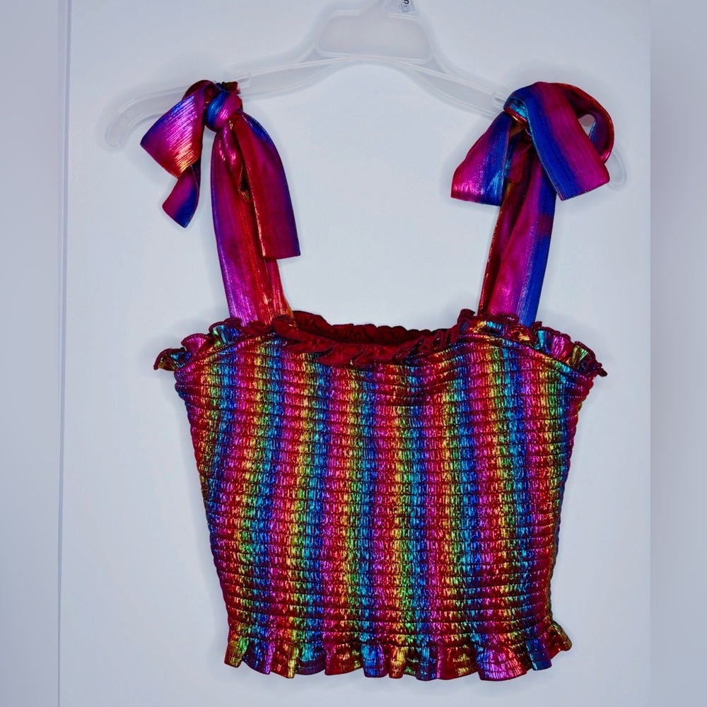 Metallic Rainbow smocked tie top